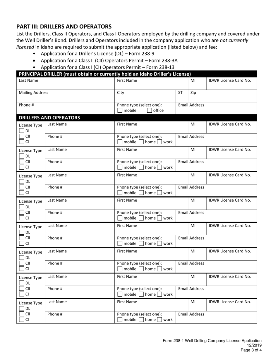 Form 238-1 Application for Idaho Well Drilling Company License - Idaho, Page 4