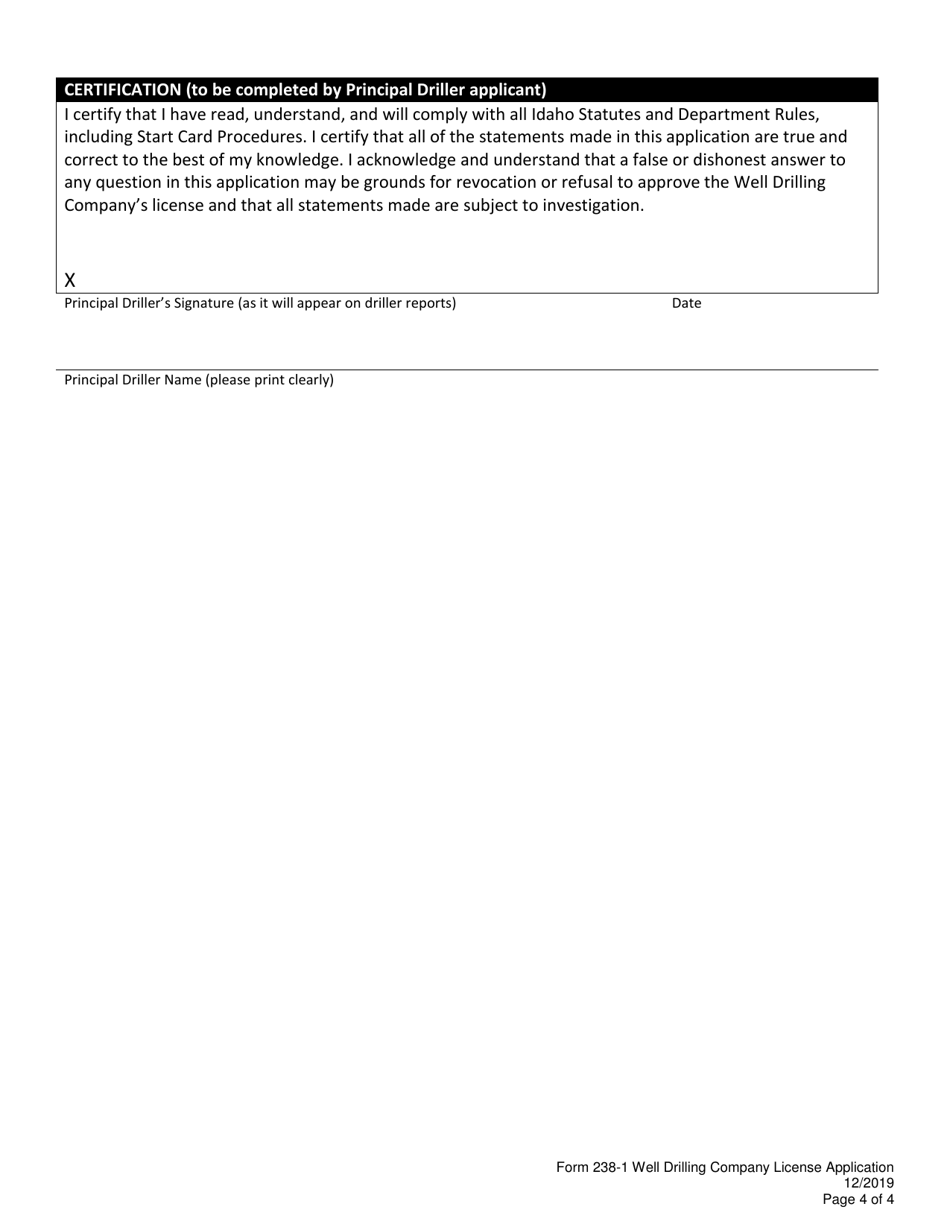 Form 238-1 Application for Idaho Well Drilling Company License - Idaho, Page 5
