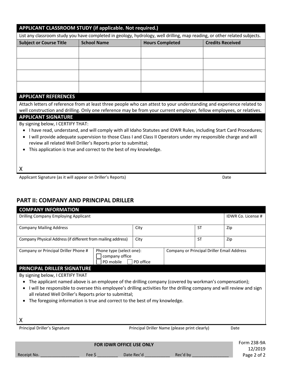 Form 238-9A Application for Idaho Well Drillers License - Idaho, Page 3