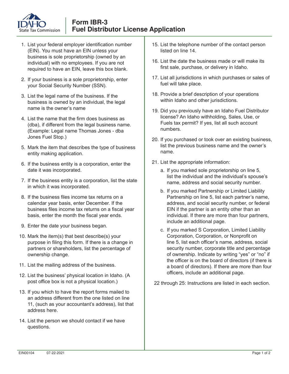 Form IBR-3 Fuel Distributor License Application - Idaho, Page 4