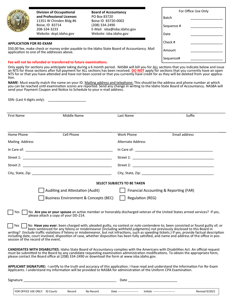 Application for Re-exam - Idaho, Page 2