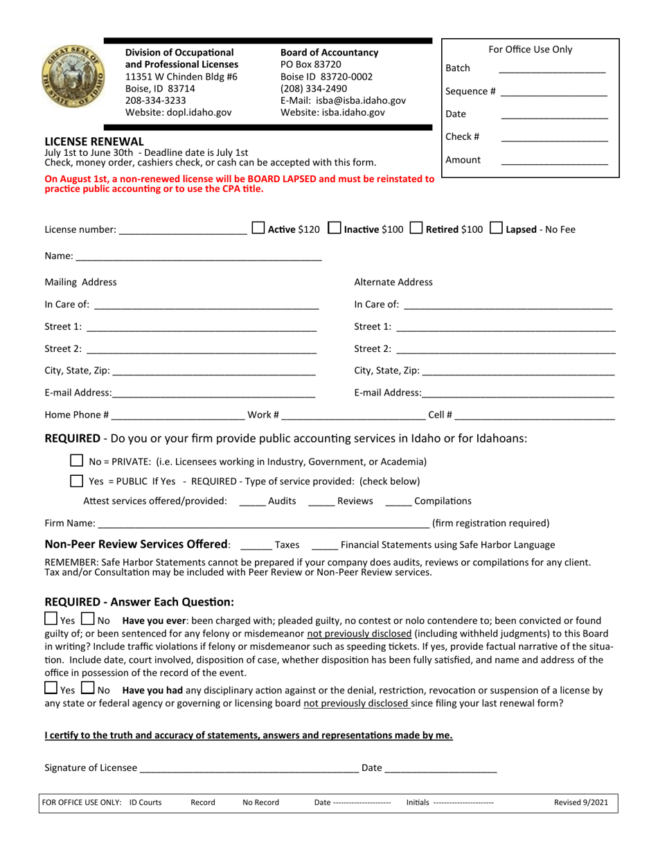 Idaho License Renewal - Fill Out, Sign Online and Download PDF ...