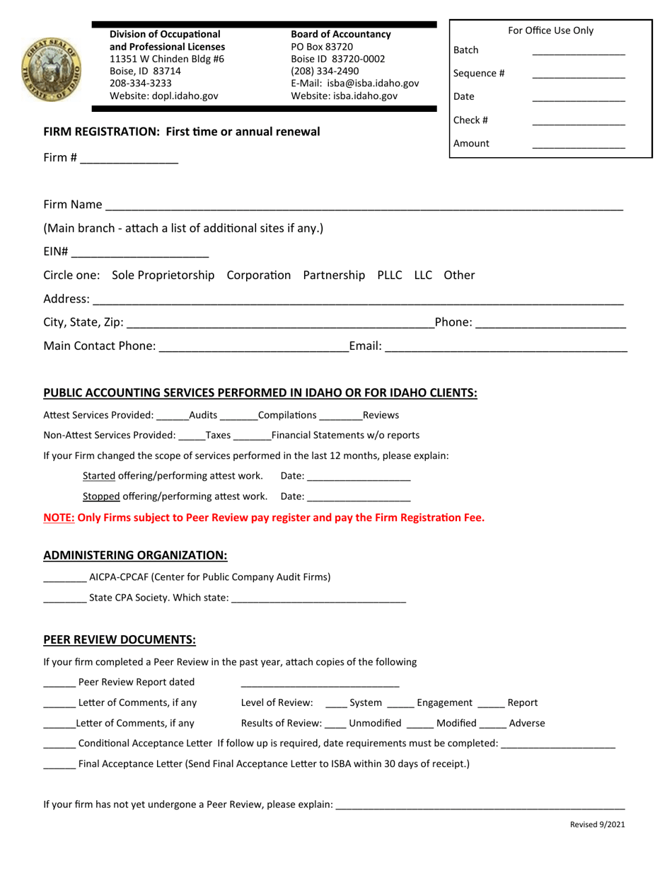 Firm Registration: First Time or Annual Renewal - Idaho, Page 2