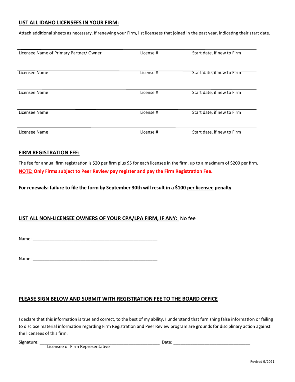 Firm Registration: First Time or Annual Renewal - Idaho, Page 3