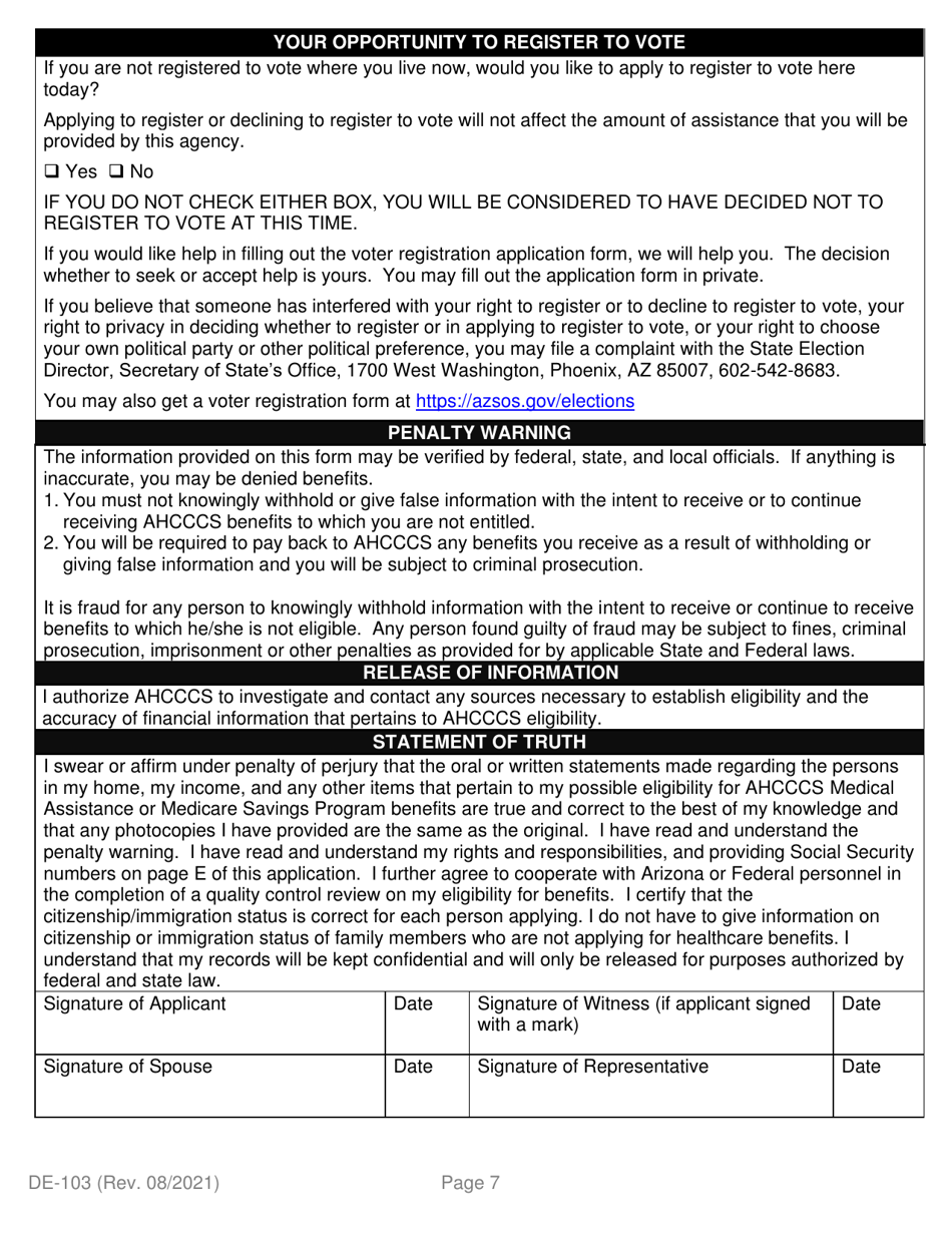 Form DE-103 Application for Ahcccs Health Insurance and Medicare Savings Programs - Arizona, Page 15