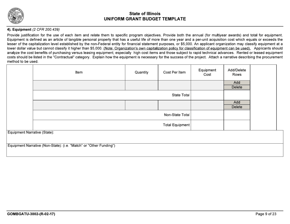 Form GOMBGATU-3002 Uniform Grant Budget Template - Illinois, Page 13