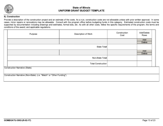 Form GOMBGATU-3002 Uniform Grant Budget Template - Illinois, Page 17