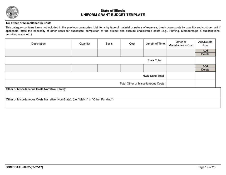 Form GOMBGATU-3002 Uniform Grant Budget Template - Illinois, Page 23