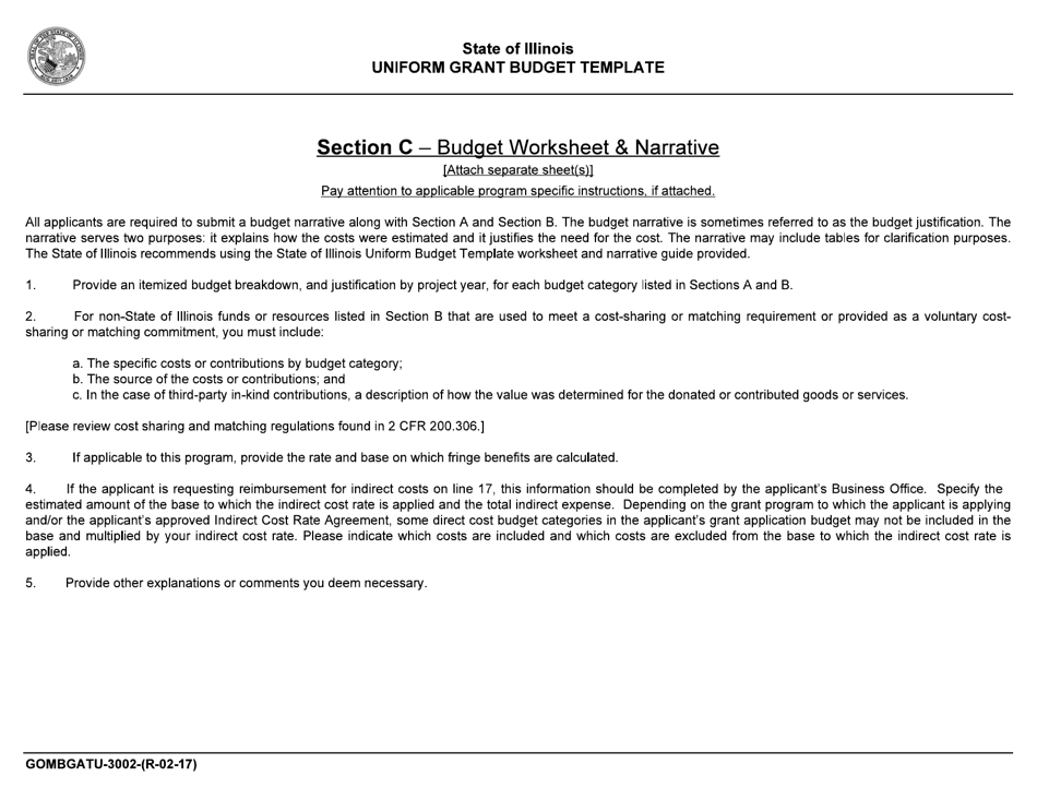 Form GOMBGATU-3002 Uniform Grant Budget Template - Illinois, Page 3