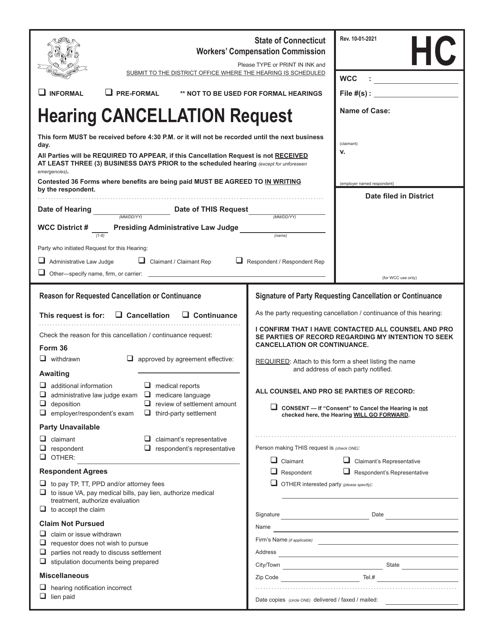 Hearing Cancellation Request - Connecticut Download Pdf