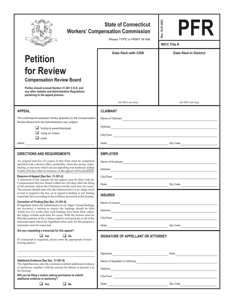 Form PFR Petition for Review - Connecticut, Page 1