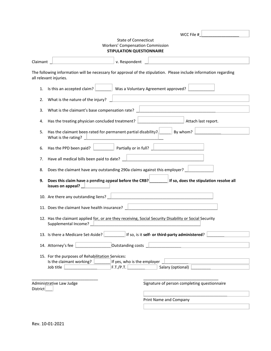 Stipulation Questionnaire - Connecticut, Page 1