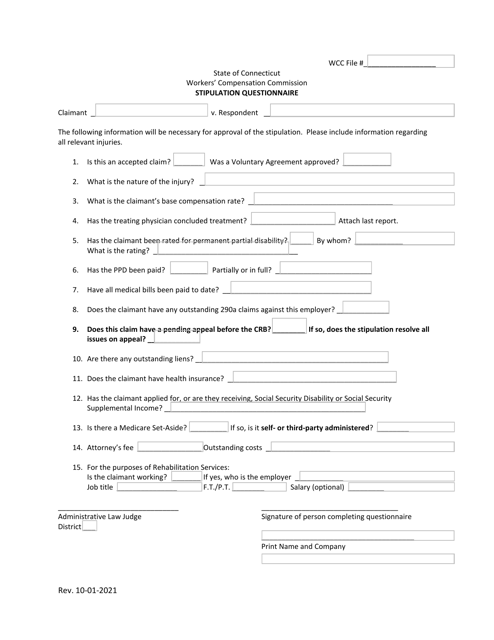 Stipulation Questionnaire - Connecticut Download Pdf