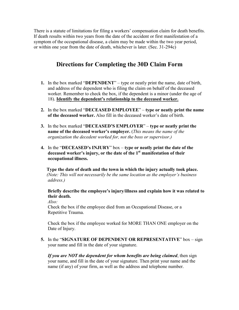 Form 30D Dependents Notice of Claim (To Administrative Law Judge and to Employer) - Connecticut, Page 2