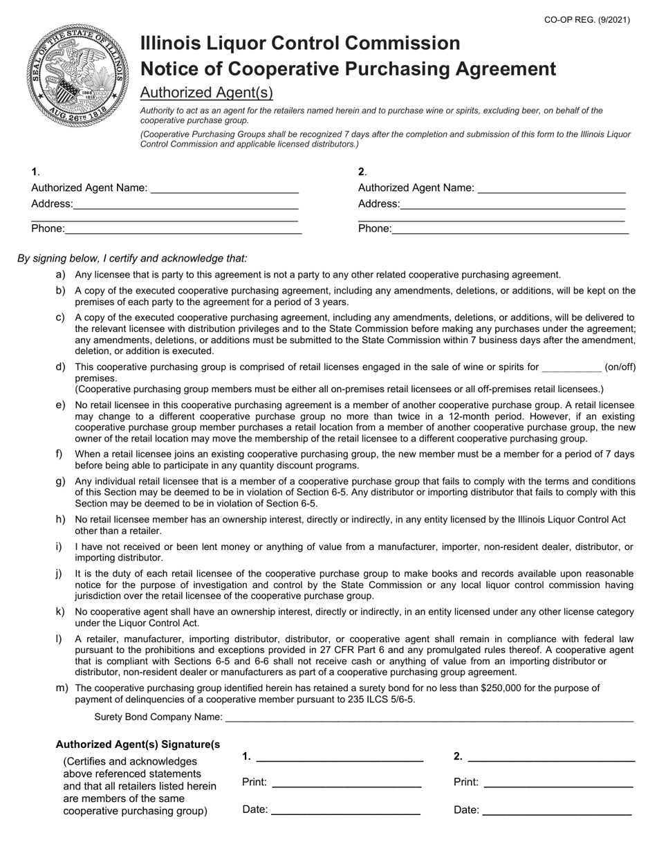 Notice of Cooperative Purchasing Agreement - Authorized Agent(S) - Illinois, Page 1
