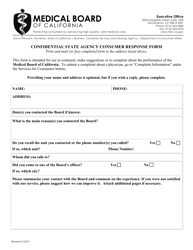 Document preview: Confidential State Agency Consumer Response Form - California