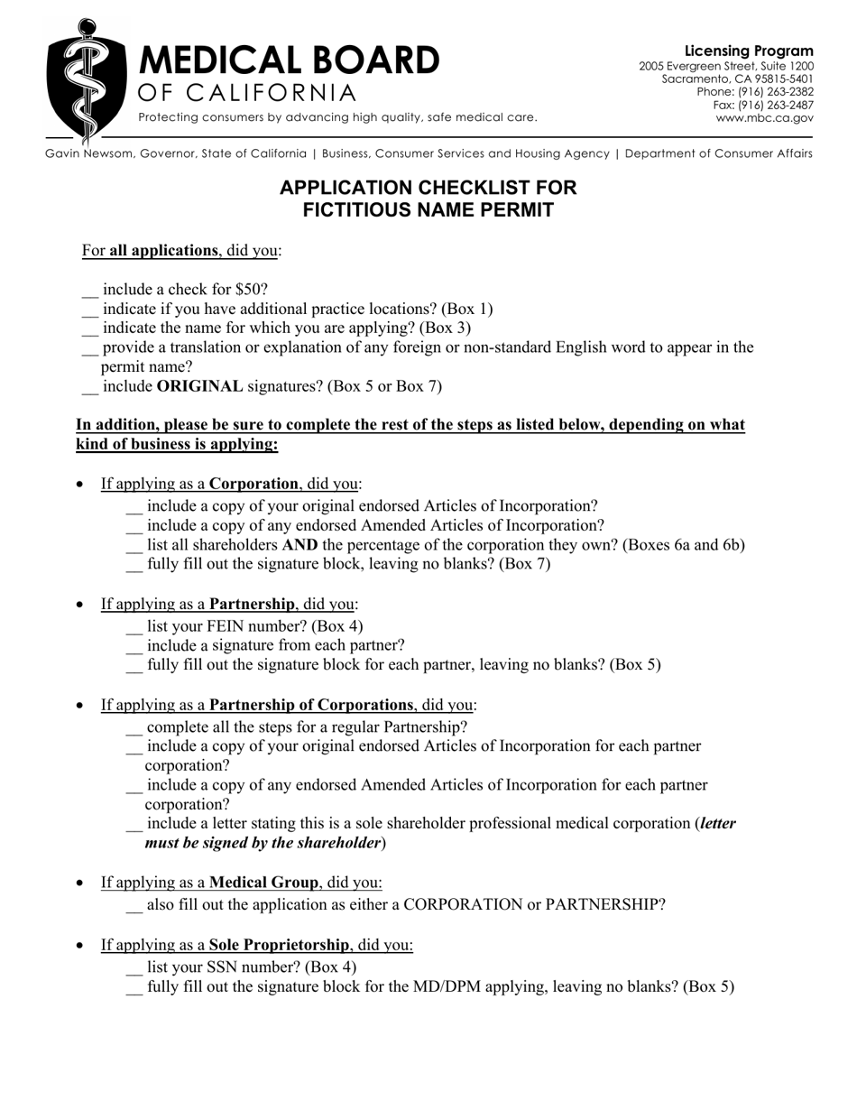 California Fictitious Name Permit Application Fill Out, Sign Online