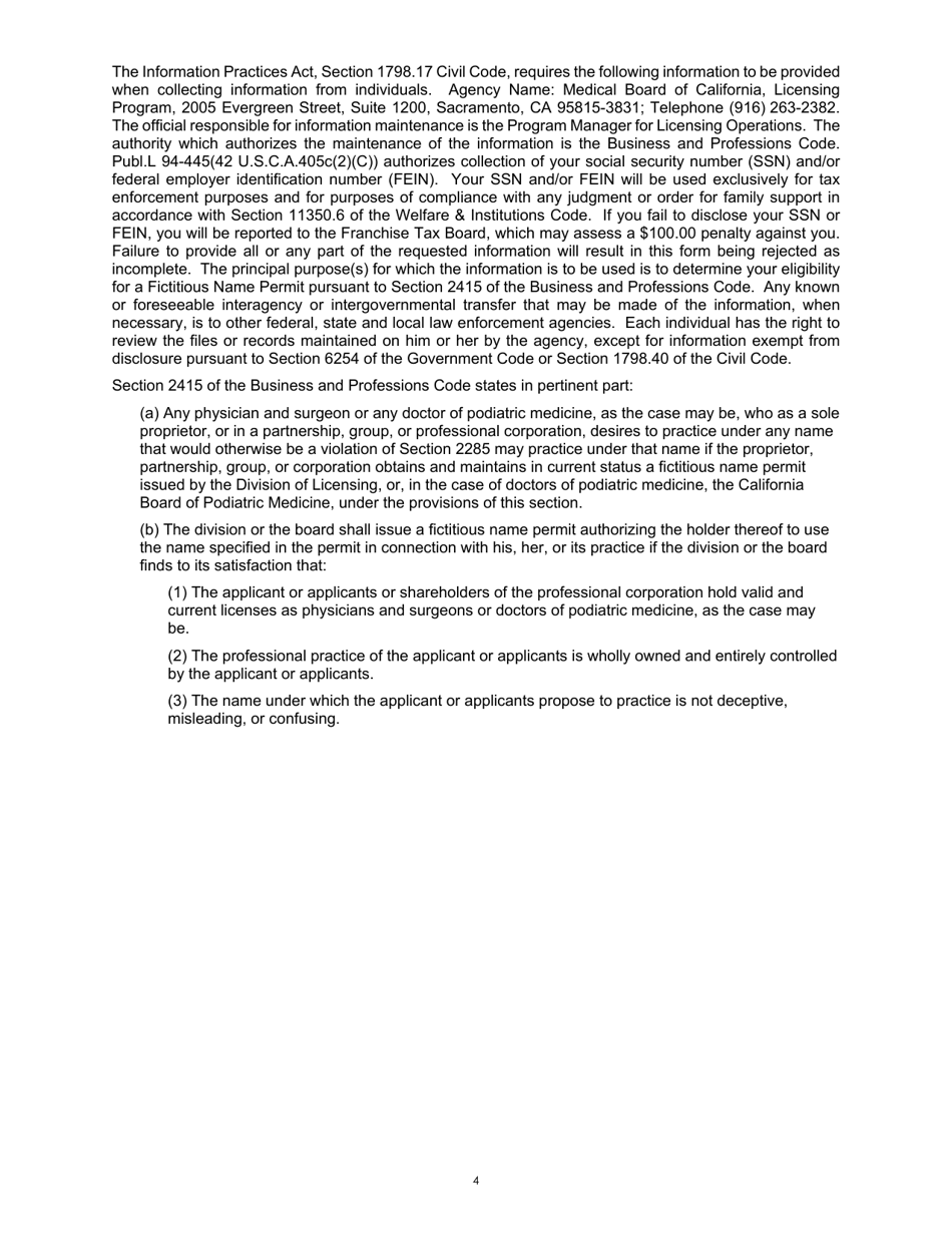 Fictitious Name Permit Application - California, Page 5