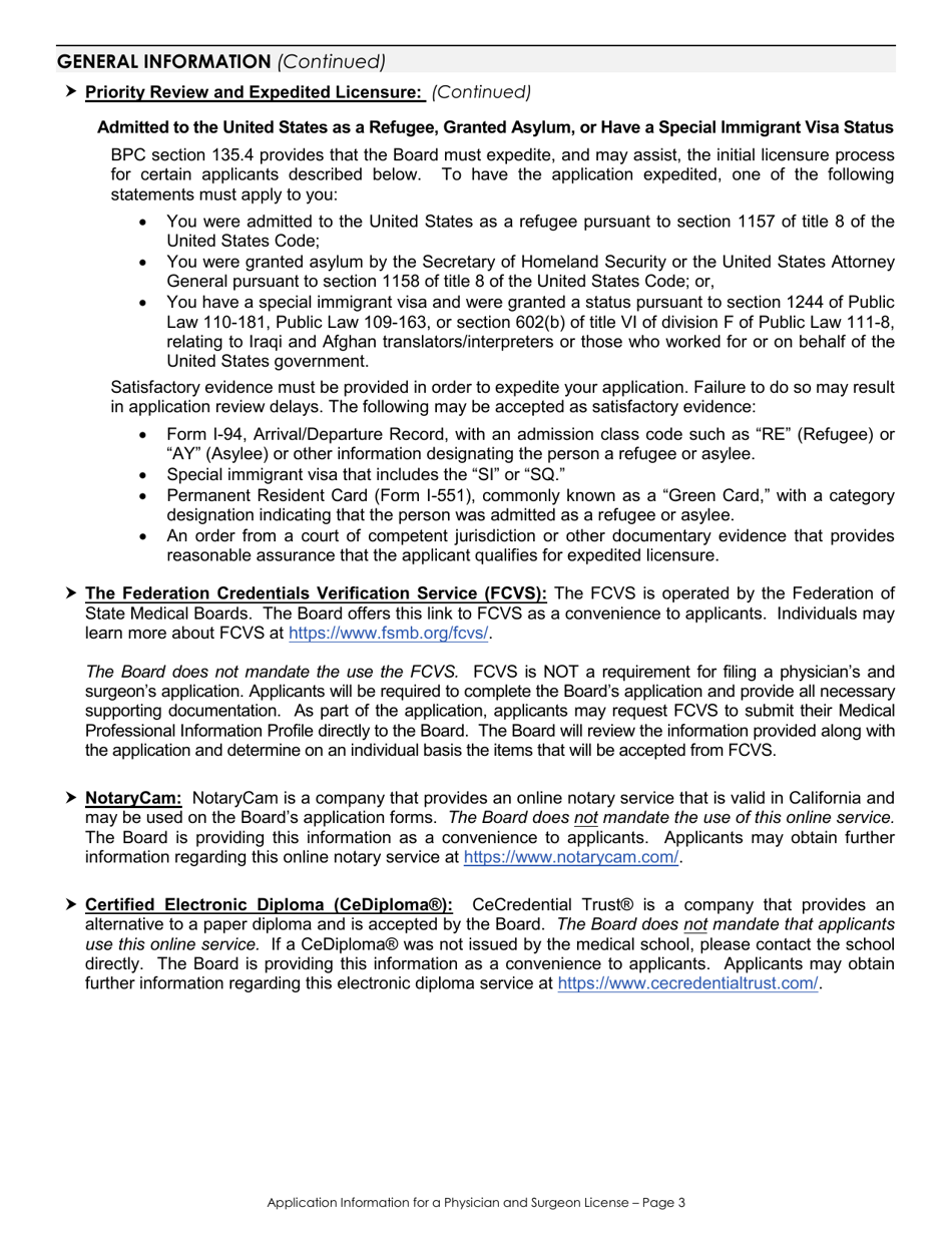 Application for a Physicians and Surgeons License Checklist - California, Page 3