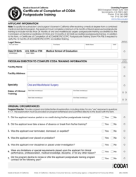 Document preview: Form CODA Certificate of Completion of Coda Postgraduate Training - California