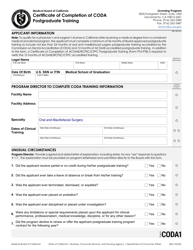 Form CODA Certificate of Completion of Coda Postgraduate Training - California