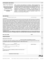 Form PTL5 &quot;Notarized Signatory Page for Ptl Applications Submitted Using the Breeze Online Application System&quot; - California