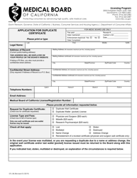 Form 07L-38 &quot;Application for Duplicate Certificate&quot; - California