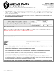 Form 07M-121 &quot;Application for Inactive License&quot; - California