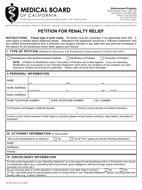 Form DG-39C Petition for Penalty Relief - California