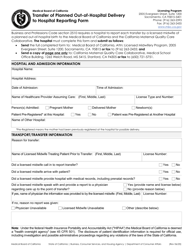 Transfer of Planned out-Of-Hospital Delivery to Hospital Reporting Form - California