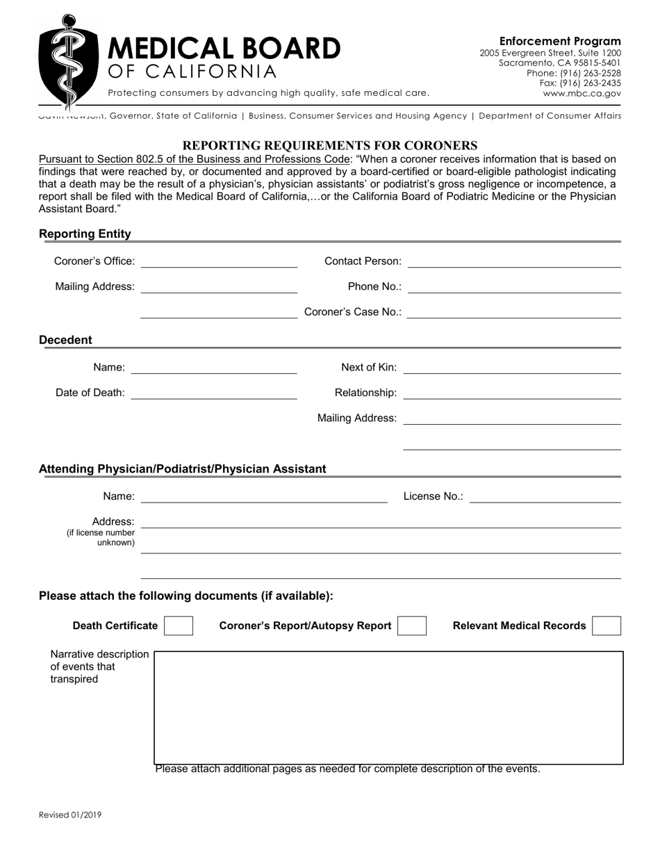 California Reporting Requirements for Coroners Fill Out, Sign Online