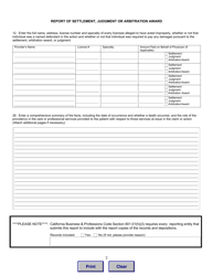 Form ENF-801 Report of Settlement, Judgment or Arbitration Award - California, Page 2