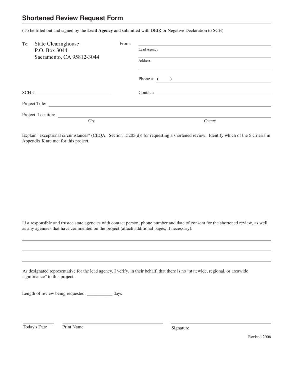 Shortened Review Request Form - California, Page 1