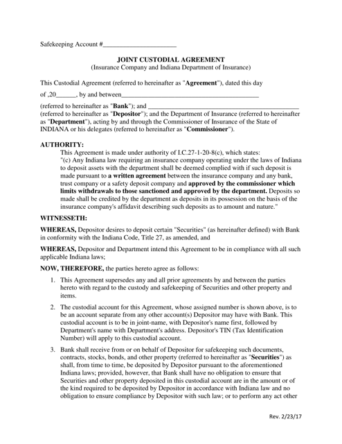 Joint Custodial Agreement - Indiana Download Pdf