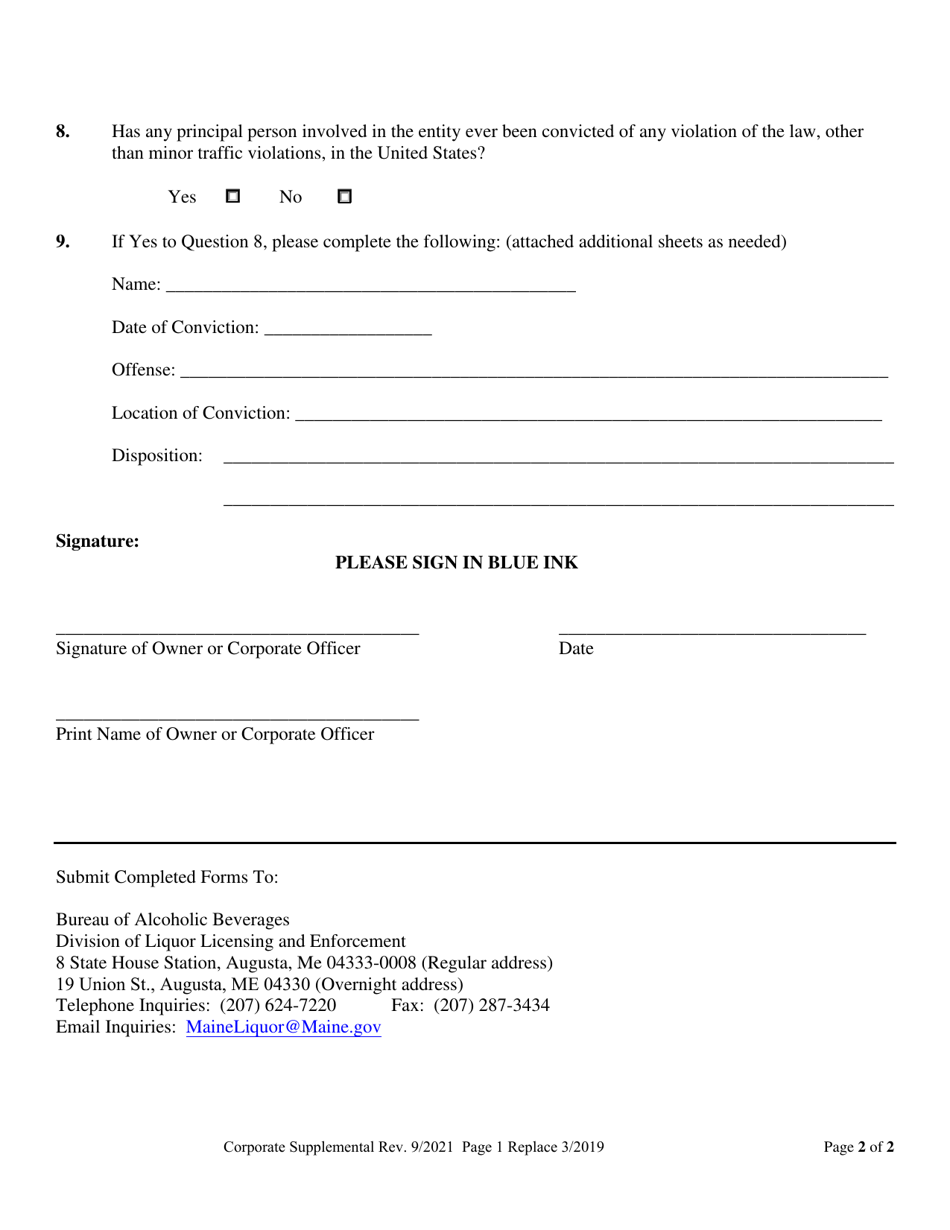 Corporate Information Required for Business Entities Who Are Licensees - Maine, Page 2