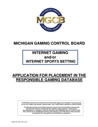 Document preview: Form MGCB-AD-2067 Application for Placement in the Responsible Gaming Database - Michigan