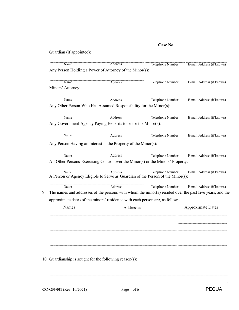 Form CC-GN-001 Petition for Guardianship of Minor - Maryland, Page 4