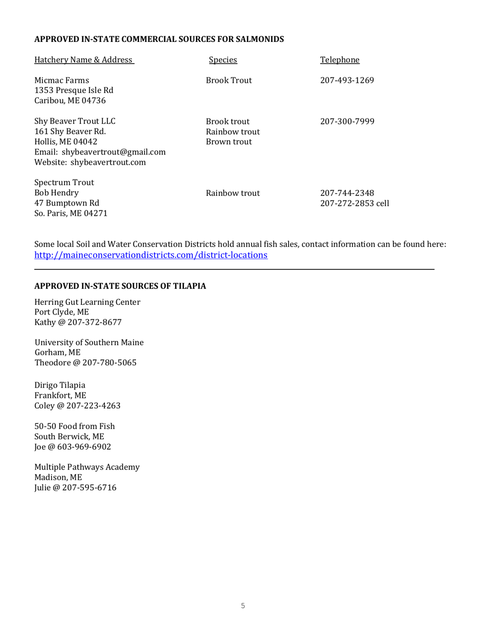 Application for a License to Cultivate or Sell Comercially Grown and Imported Fish - Maine, Page 5