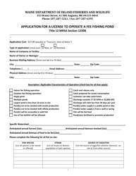 Application for a License to Operate a Fee Fishing Pond - Maine