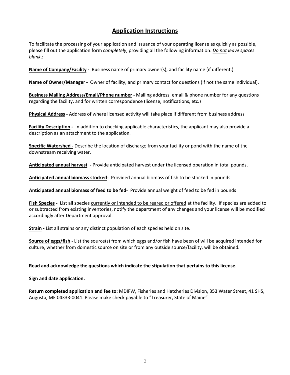 Application for a License to Operate a Fee Fishing Pond - Maine, Page 3
