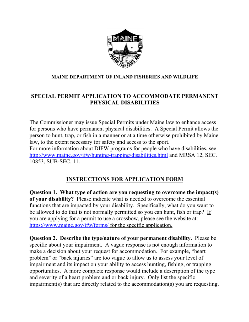 Special Permit Application to Accommodate Permanent Physical Disabilities - Maine, Page 1