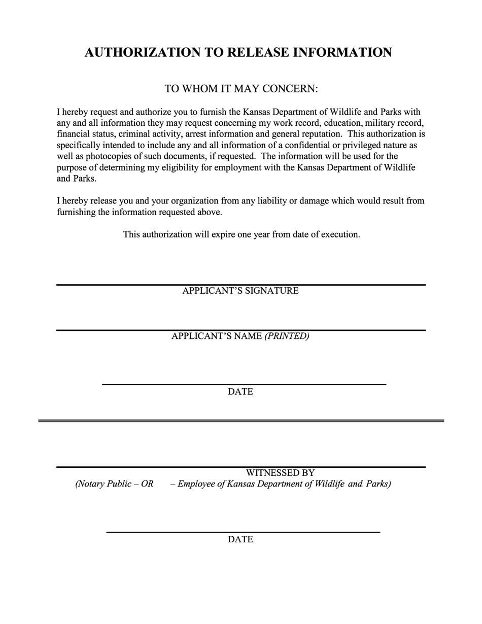 Kansas Authorization to Release Information - Fill Out, Sign Online and ...