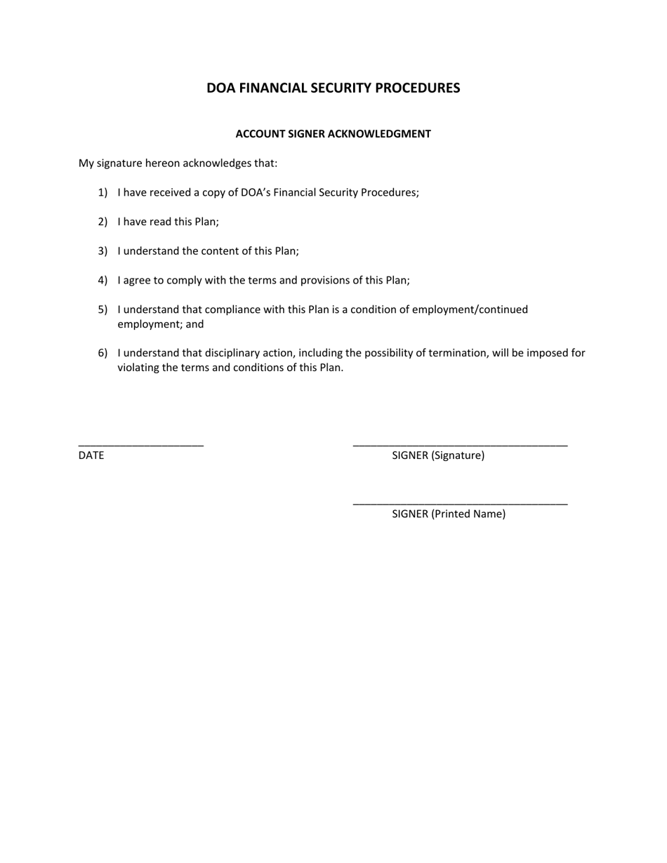 Account Signer Acknowledgment - Louisiana, Page 1