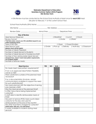 Site Review Form - Seamless Summer Option (Sso) Program - Nebraska