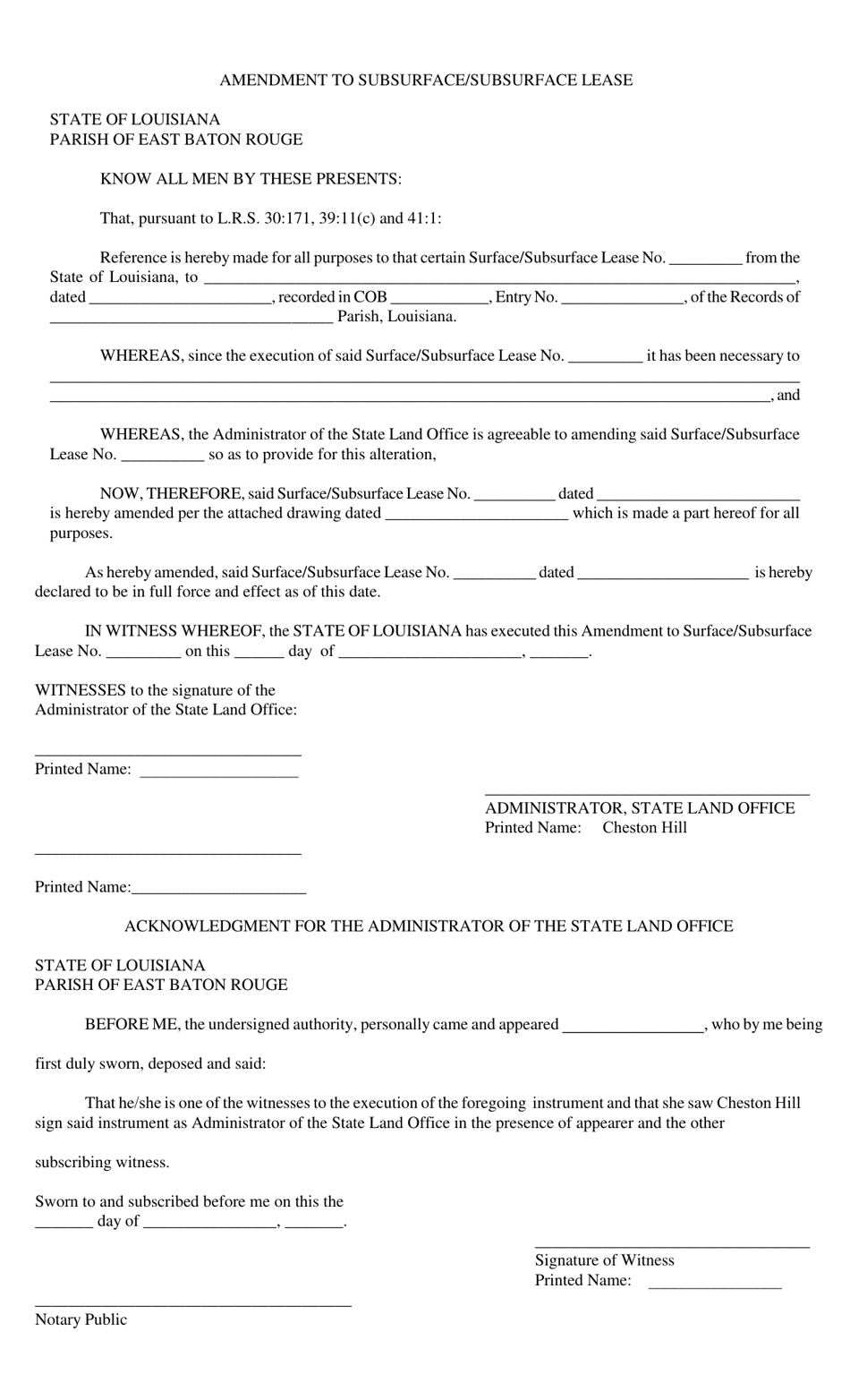 Amendment to Subsurface / Subsurface Lease - Louisiana, Page 1