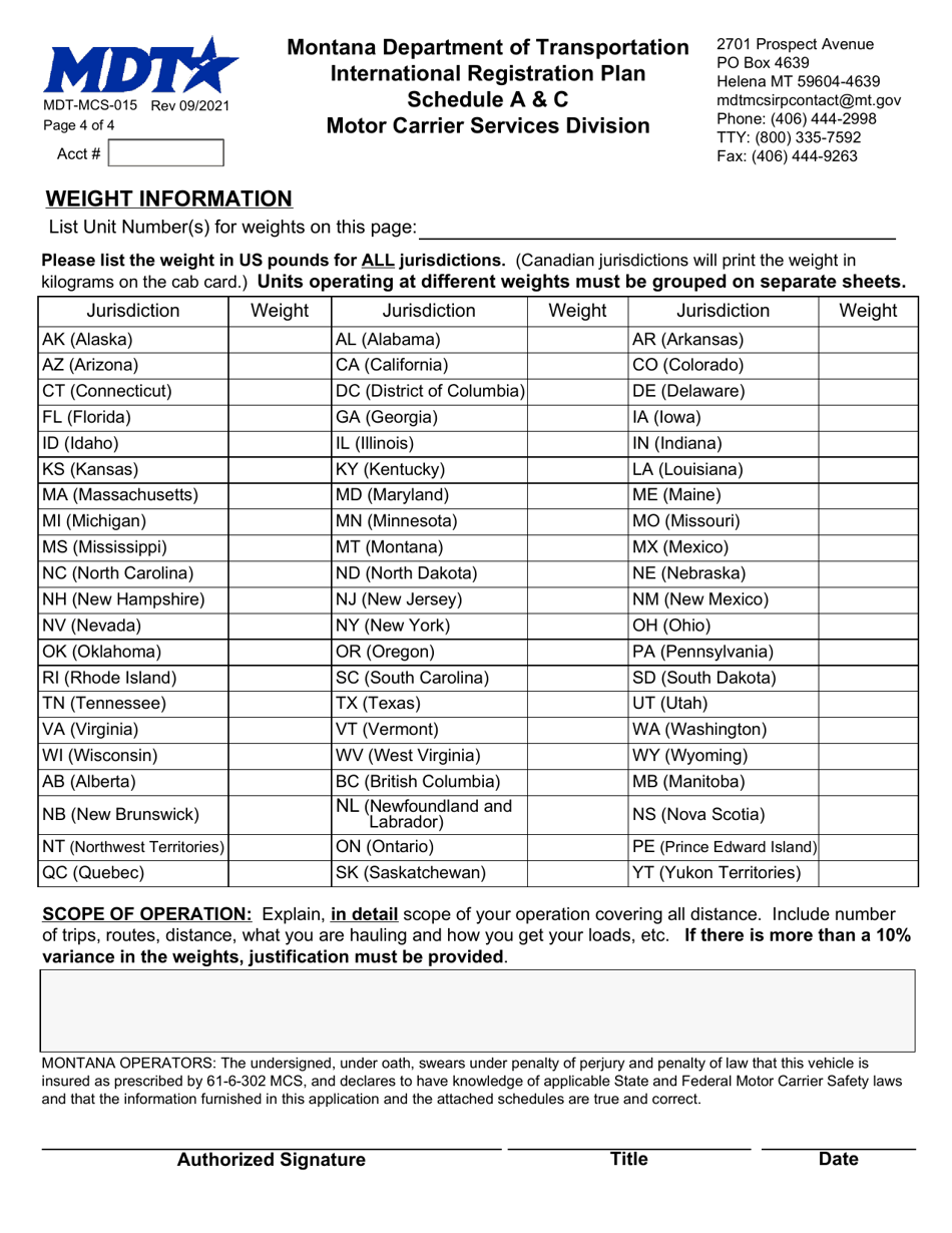 Form MDT-MCS-015 Schedule A  C International Registration Plan - New and Renewed Accounts - Montana, Page 4