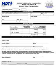 Document preview: Form MDT-ADM-012 Heating Fuel Refund of Montana Diesel Tax Application - Montana