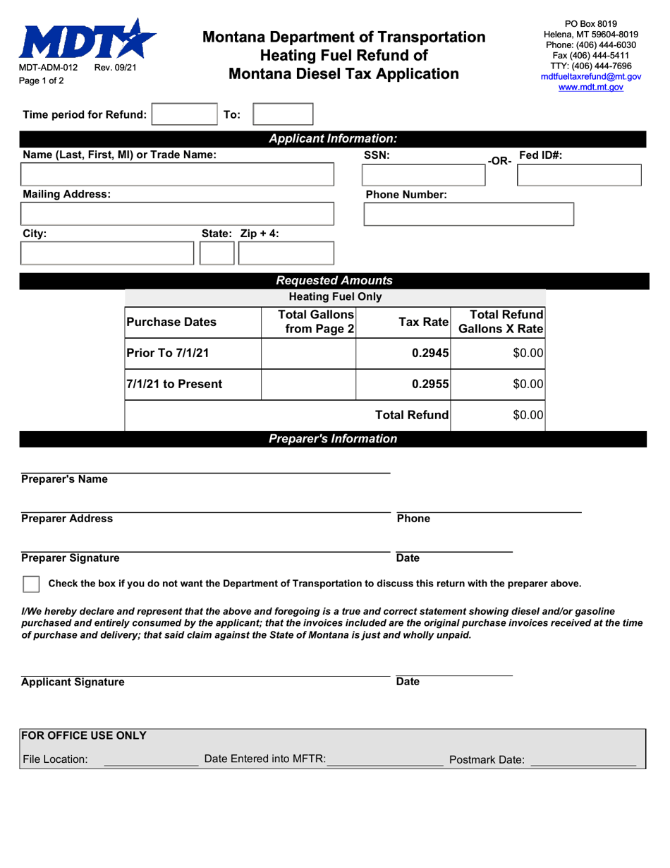 Form MDTADM012 Download Fillable PDF or Fill Online Heating Fuel