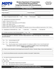 Form MDT-ENV-020 &quot;Categorical Exclusion (Ce) Documentation&quot; - Montana