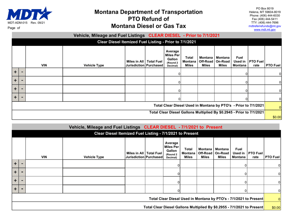 Form MDTADM015 Download Fillable PDF or Fill Online Pto Refund of